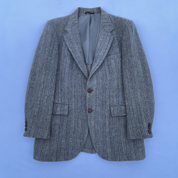 Harris Tweed Other - Vintage 1960s Harris Tweed Herringbone Blazer‎ 42R Brown 100% Wool Made In USA